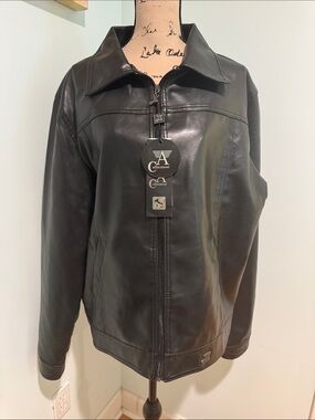 Vintage A Collezioni Black Leather Zip-Front Men's Jacket size XXL